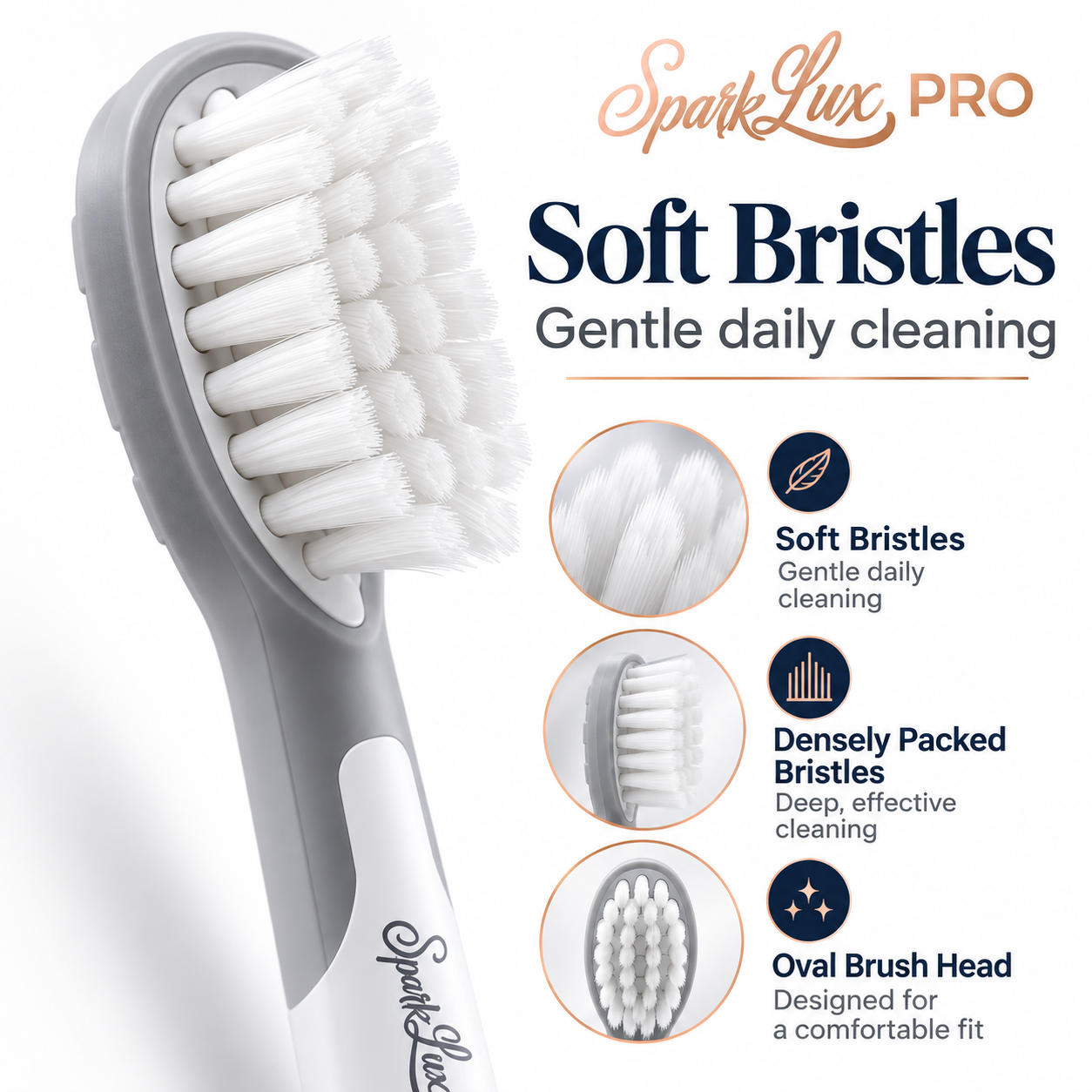 SparkLux PRO Replacement Toothbrush Heads – Pack of 4 – Soft Bristles – Compatible with SparkLux PRO Sonic Toothbrush – Gentle Daily Cleaning