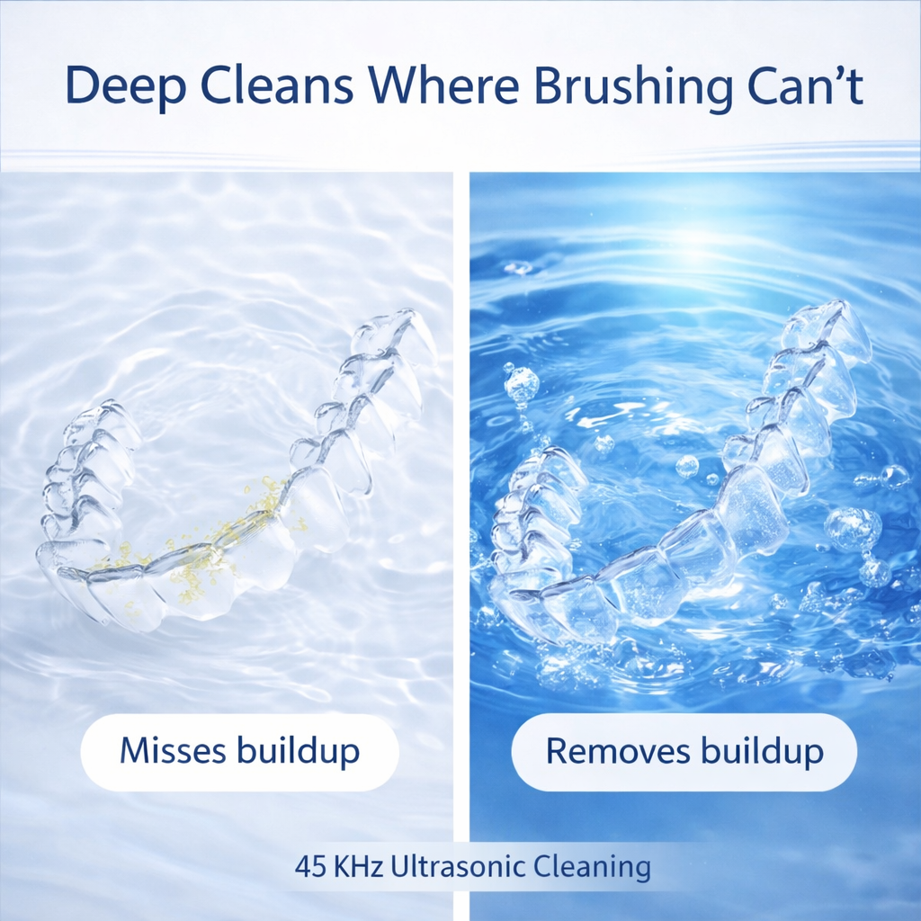 Limpiador Ultrasónico SparkLux – Dispositivo Compacto, Recargable y de Bajo Ruido para Alineadores, Retenedores, Prótesis Dentales y Aparatos Bucales