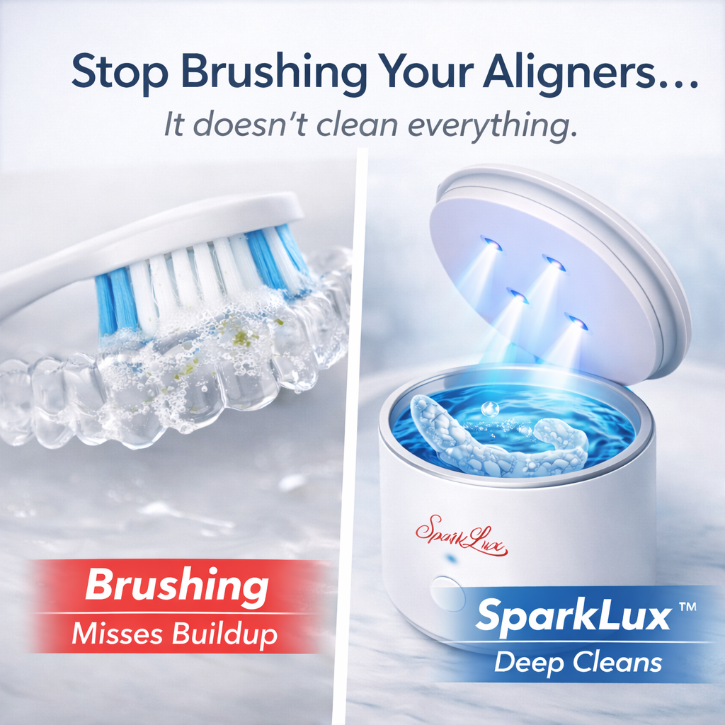 SparkLux Ultrasonic Cleaner – Compact, Rechargeable & Low-Noise Device for Aligners, Retainers, Dentures & Oral Appliances