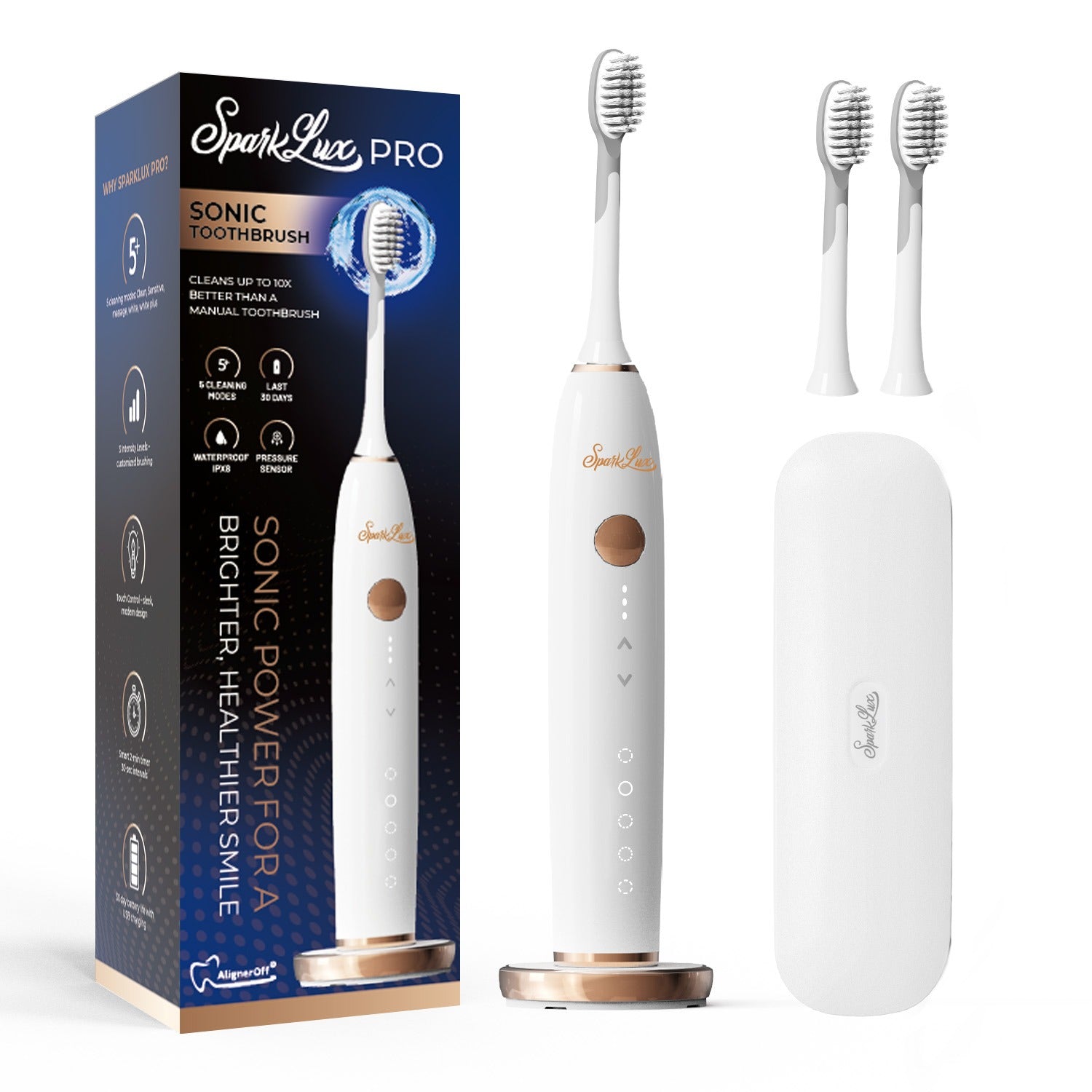 SparkLux Sonic Toothbrush, Cleans up to 10 X Better Than Manual Toothbrush, Designed and Recommended by Dental Professionals