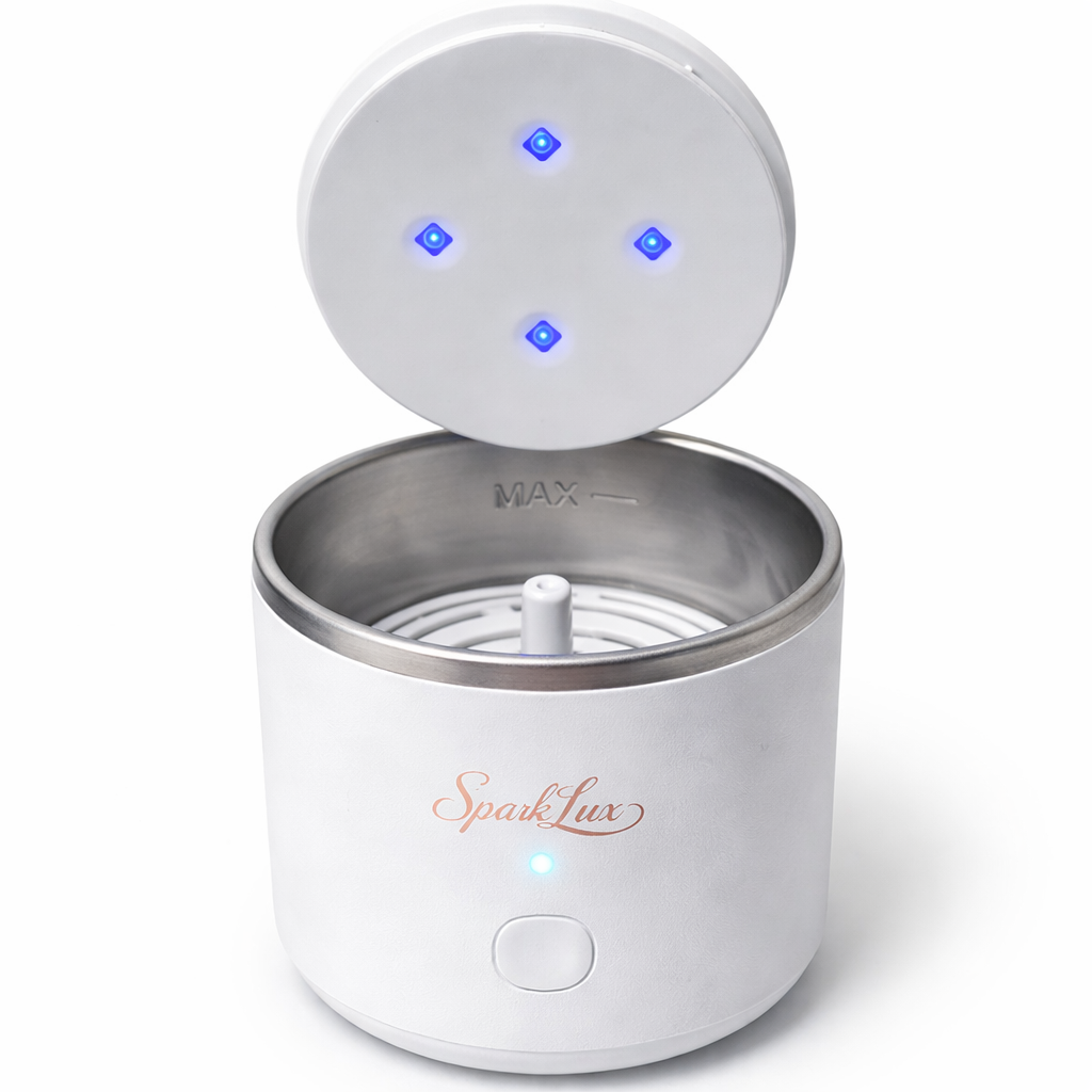 Limpiador Ultrasónico SparkLux – Dispositivo Compacto, Recargable y de Bajo Ruido para Alineadores, Retenedores, Prótesis Dentales y Aparatos Bucales